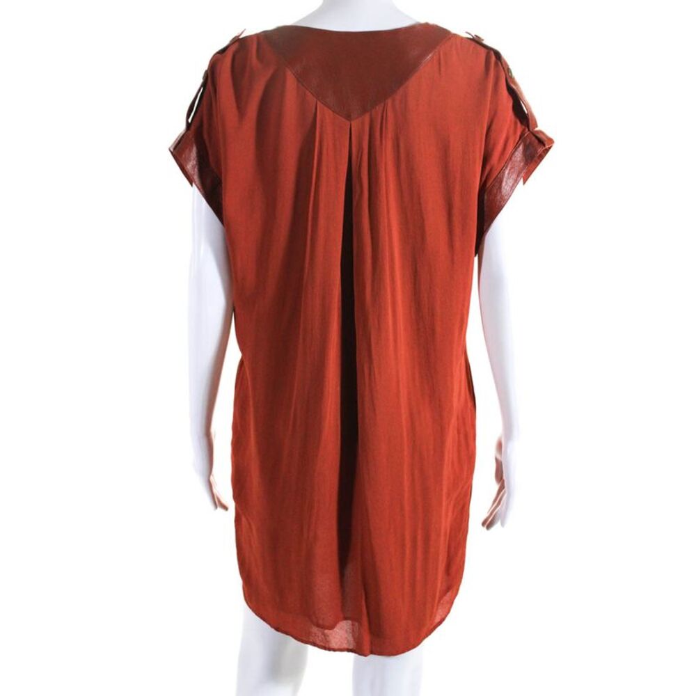 Rachel Zoe Womens Rust Leather Trim V-Neck Sleeveless Shirt Dress Size S_3